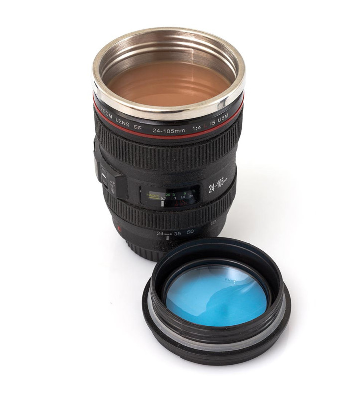 Stainless Steel Round Camera Lens Coffee Mug